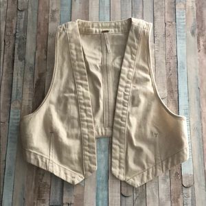 Free People Cream Crop Denim Vest